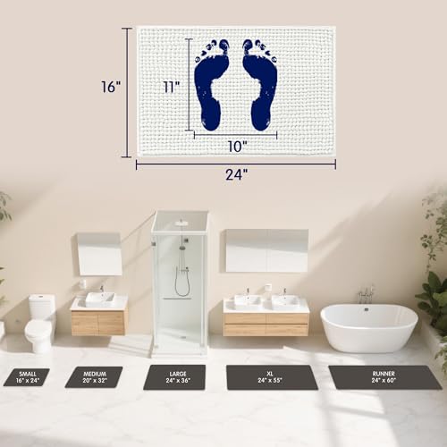 SUBRTEX Bathroom Rugs Chenille Bath Rug Soft Short Plush Bath Mat Soft Shower Mat Water Absorbent Shower Mat Quick Dry Machine Washable(White,16" x...