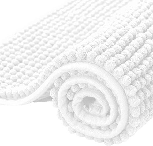 SUBRTEX Bathroom Rugs Chenille Bath Rug Soft Short Plush Bath Mat Soft Shower Mat Water Absorbent Shower Mat Quick Dry Machine Washable(White,16" x...