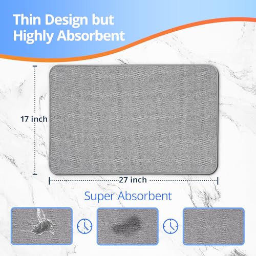 Thin Bathroom Rugs, Bath Mat Super Absorbent, Bath Rugs Rubber Backing Non-Slip, Quick Dry Machine Washable, Cozy Cloth Bathroom Mat fit Under...