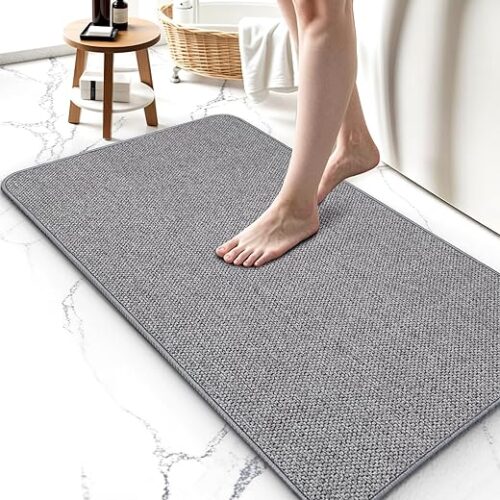 Thin Bathroom Rugs, Bath Mat Super Absorbent, Bath Rugs Rubber Backing Non-Slip, Quick Dry Machine Washable, Cozy Cloth Bathroom Mat fit Under...