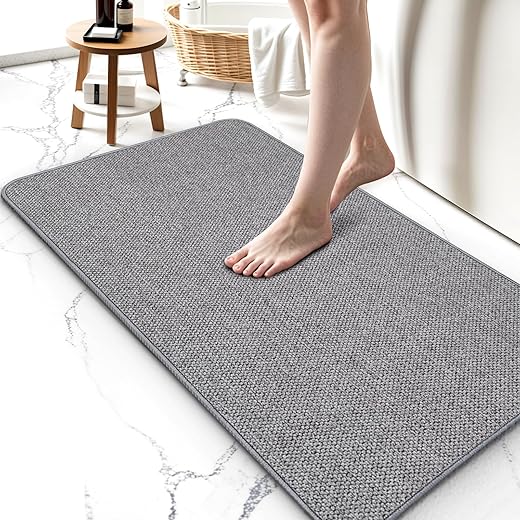 Thin Bathroom Rugs, Bath Mat Super Absorbent, Bath Rugs Rubber Backing Non-Slip, Quick Dry Machine Washable, Cozy Cloth Bathroom Mat fit Under...