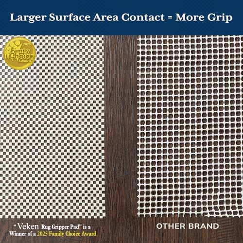 Veken 8x10 Ft Rug Pad Gripper for Hardwood Floors, Non Slip Rug Pads for Area Rugs, Thick Rug Grippers for Tile Floors, Under Carpet Anti Skid Mat,...
