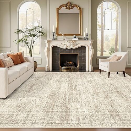 Washable Area Rug 8x10, Large Soft Rugs for Living Room Vintage Beige Carpet 8x10 Area Rugs for Bedroom Dining Room Non-Slip Stain Resistant Under...