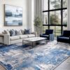 Washable Area Rugs 5'x7' Non-Slip Modern Abstract Soft for Living Room Entryway Bedroom Nursery, Print Pattern, Blue Grey Navy Gray