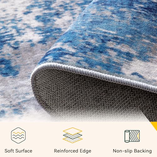 Washable Area Rugs 5'x7' Non-Slip Modern Abstract Soft for Living Room Entryway Bedroom Nursery, Print Pattern, Blue Grey Navy Gray