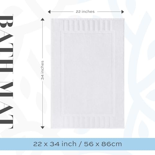 White Classic Luxury Bath Mat Floor Towel Set - Absorbent Cotton Hotel Spa Shower/Bathtub Mats [Not a Bathroom Rug] 22"x34" | 2 Pack | White