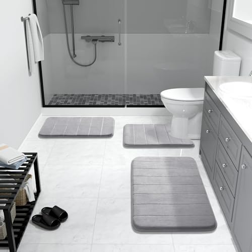 Yimobra Memory Foam Bath Mat, Super Soft Absorbent Bathroom Rug Non Slip 24x17 Inch, Quick Dry, Machine Washable Floor Carpet for Tub Shower, Home...