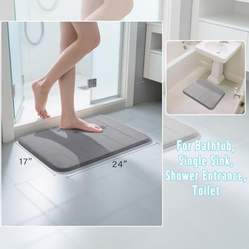 Yimobra Memory Foam Bath Mat, Super Soft Absorbent Bathroom Rug Non Slip 24x17 Inch, Quick Dry, Machine Washable Floor Carpet for Tub Shower, Home...
